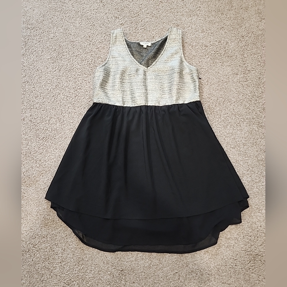 Umgee Womens  Large Black & Silver V-Neck Mini Tank Dress